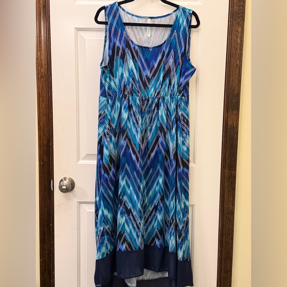 Blue Patterned Sleeveless Dress - Picture 1 of 7